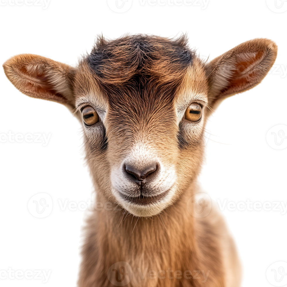 Adorable Baby Goat Portrait on transparent background. png
