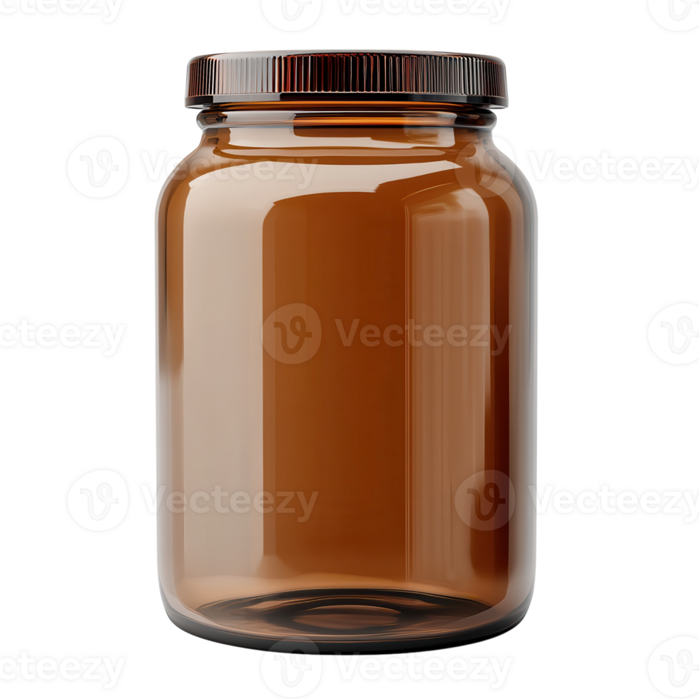 Brown Glass Container Screw Top Lid on transparent background. png