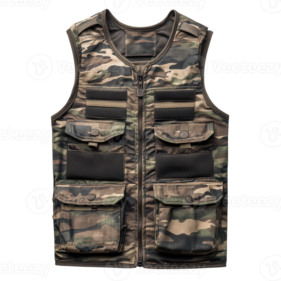 Camouflage Vest for Outdoors on transparent background. png