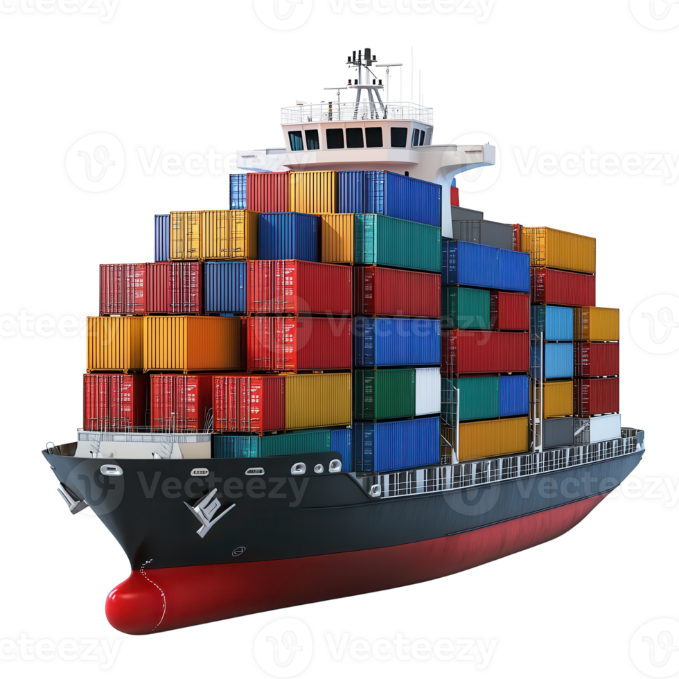 Global Cargo Ship Container Transport on transparent background. png