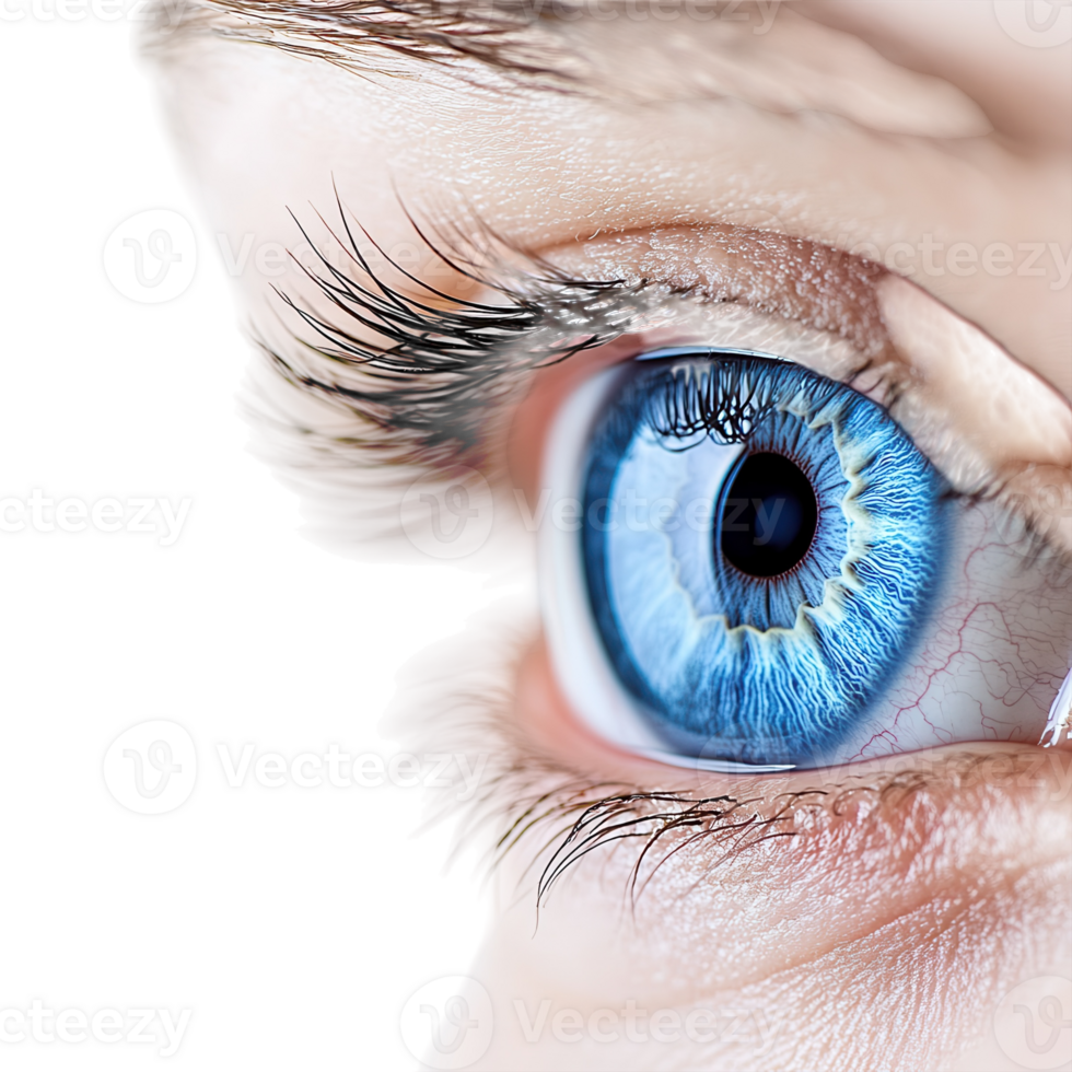 Close up Blue Human Eye Iris on transparent background. png