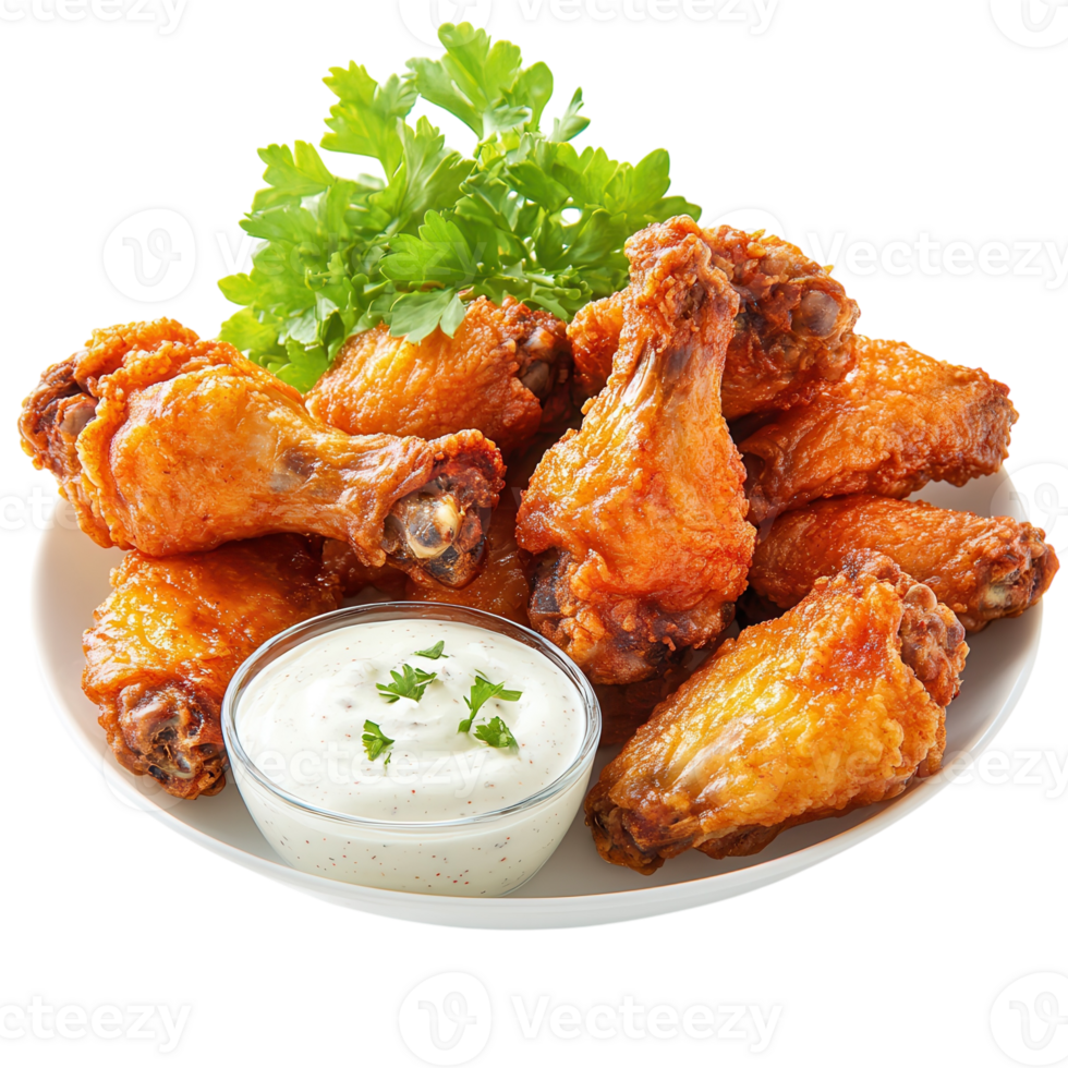 Crispy Fried Chicken Wings Platter on transparent background. png