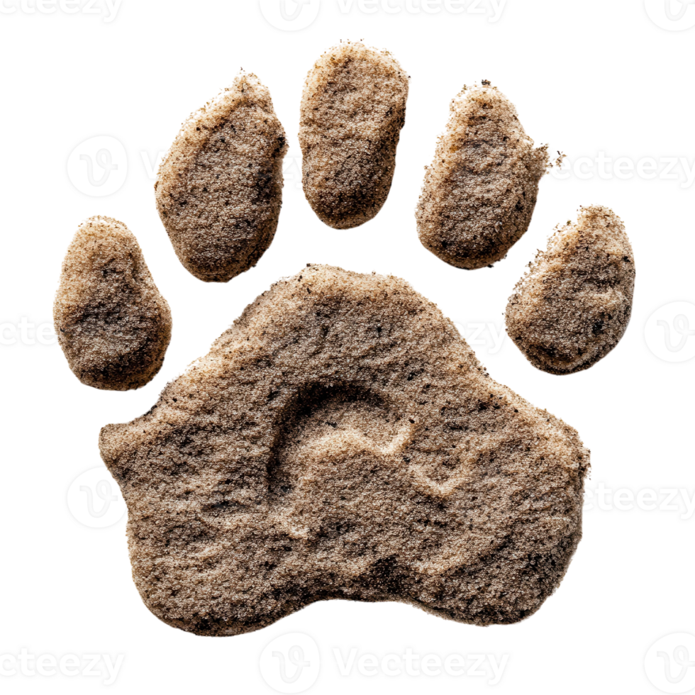 Sandy Paw Print Close Up on transparent background. png