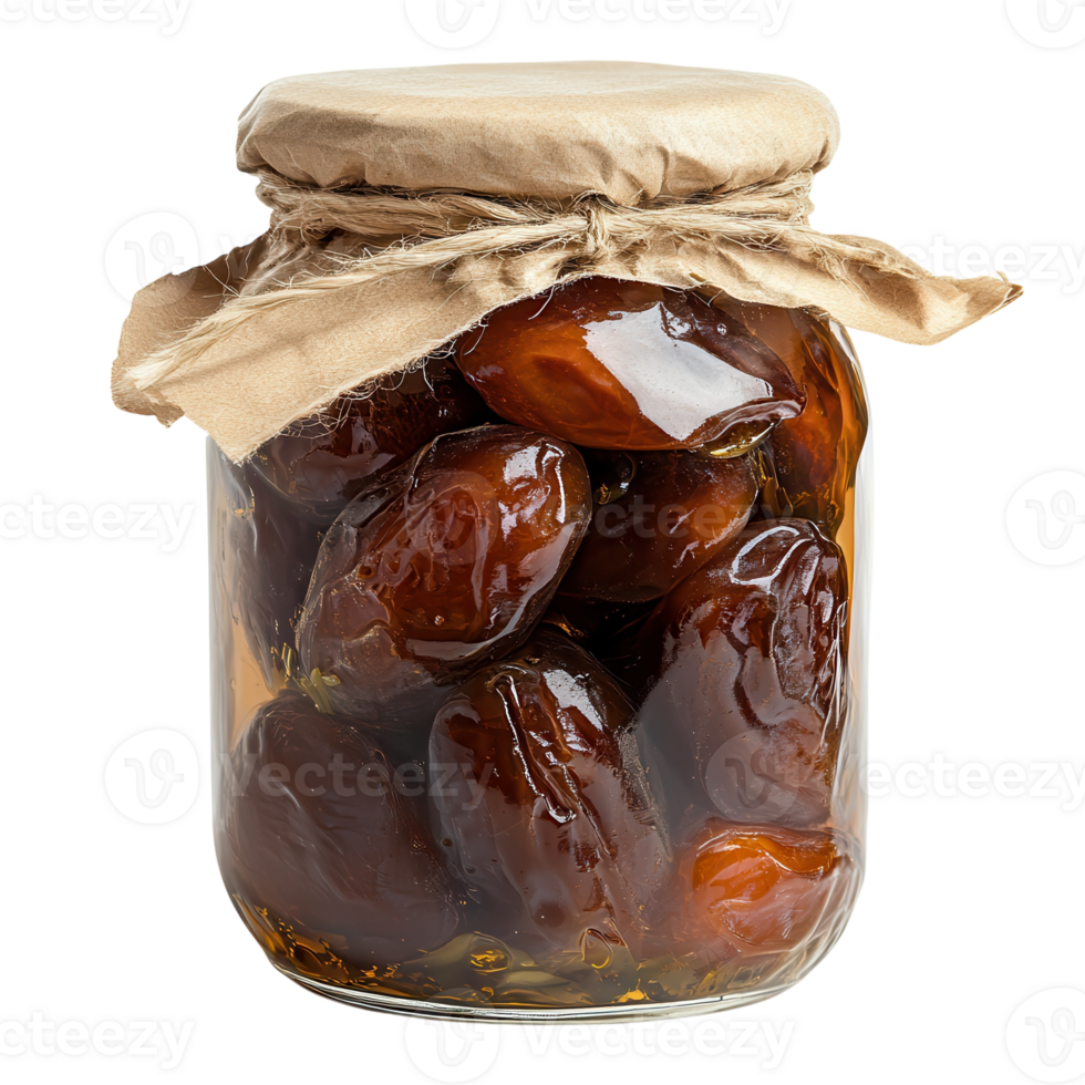 Sweet Summer Dates in Jar on transparent background. png