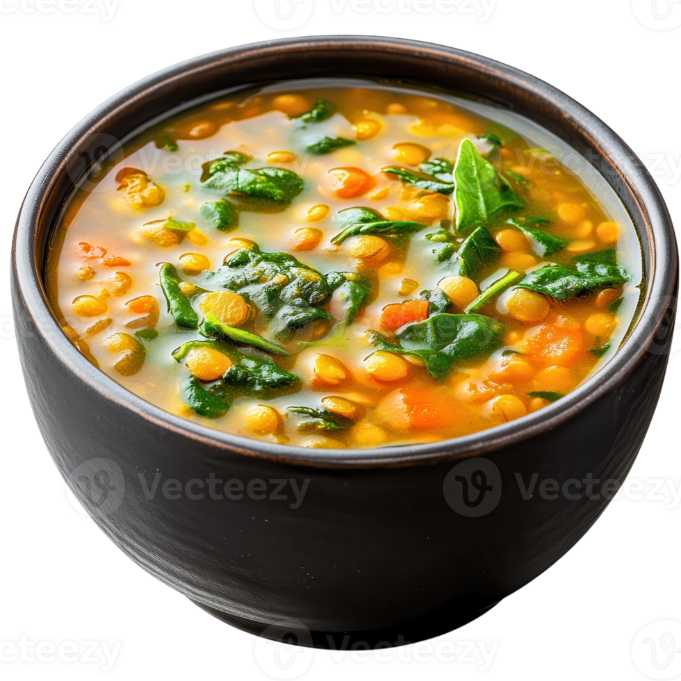 Delicious Lentil Soup Recipe on transparent background. png