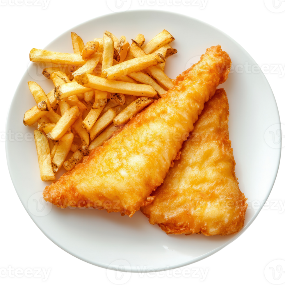 Crispy Fish and Chips Meal on transparent background. png