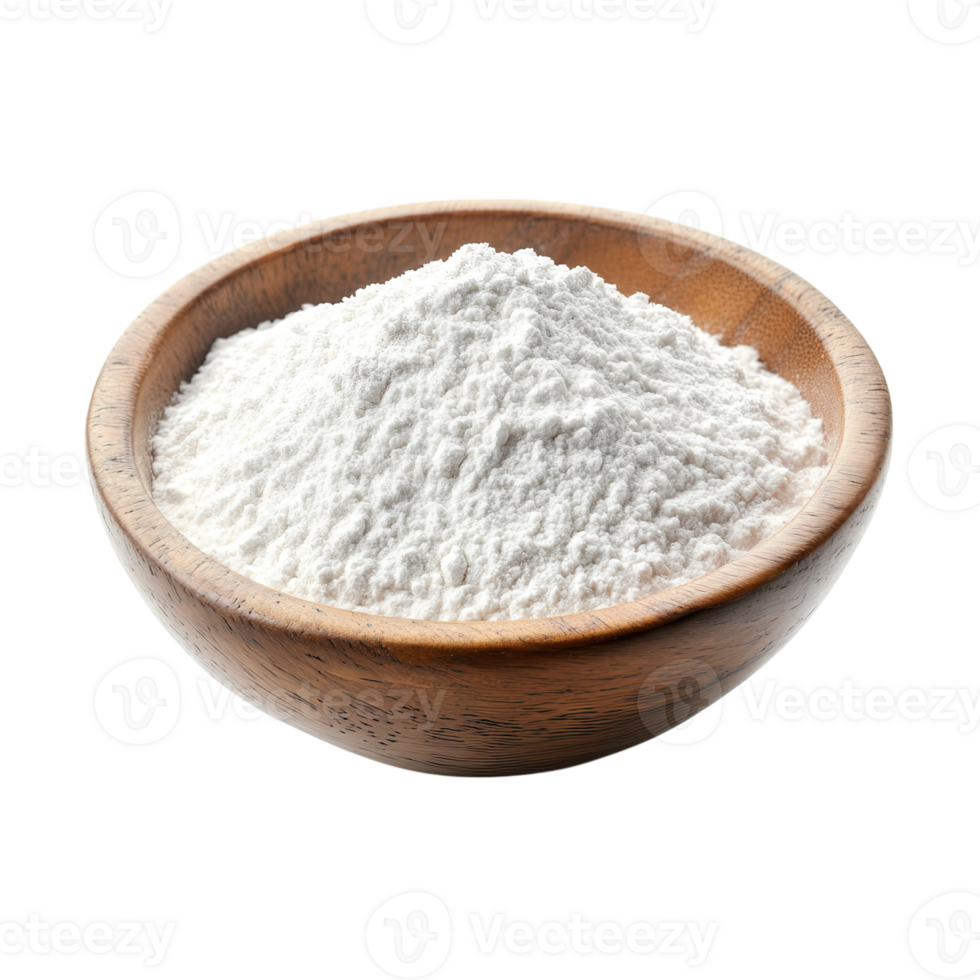 Wooden Bowl of Flour for Baking on transparent background. png