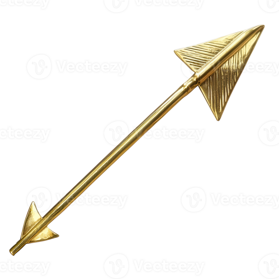 Golden Arrow Right Direction on transparent background. png