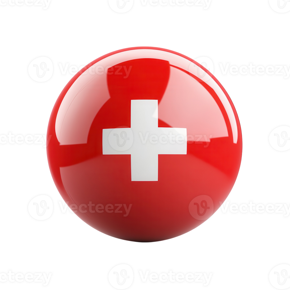 Swiss Flag Ball Red Glossy on transparent background. png