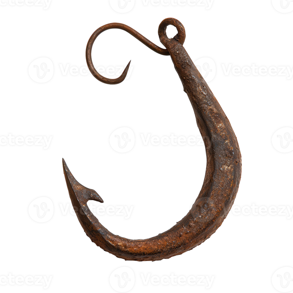 Rustic Fishing Hook on White on transparent background. png