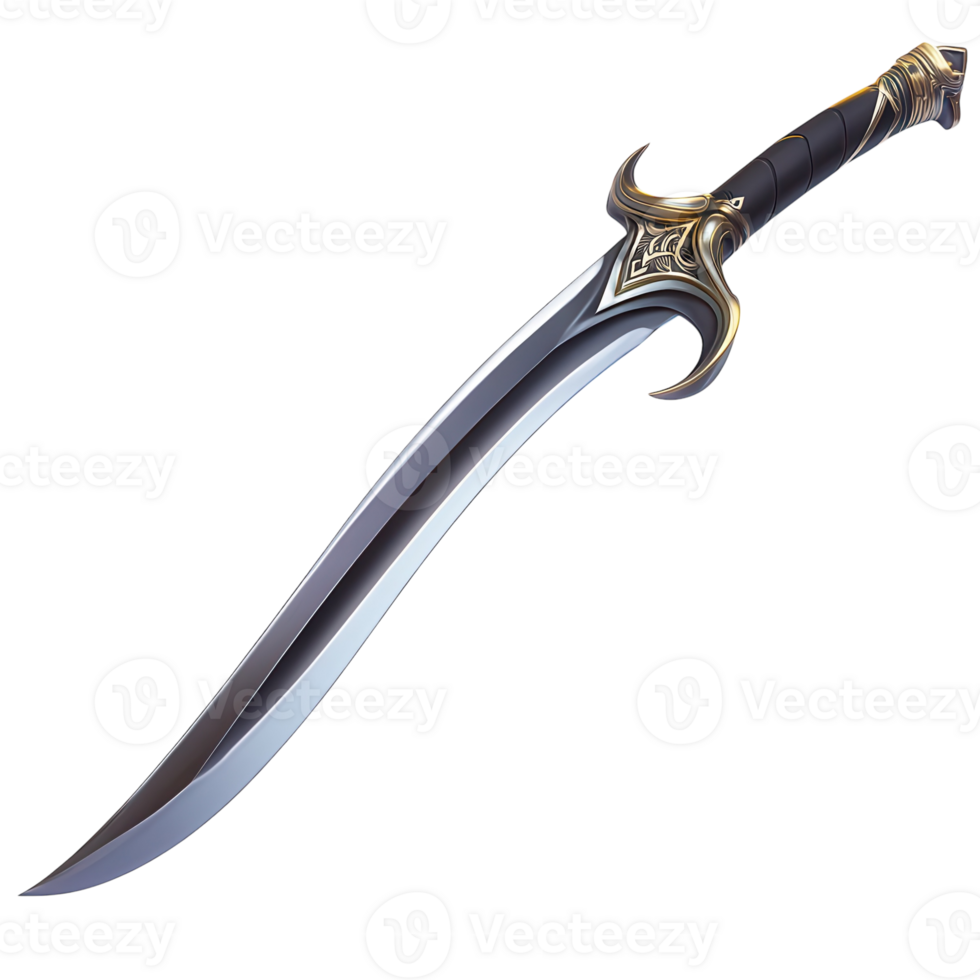 Sharp Curved Silver Katana Sword on transparent background. png