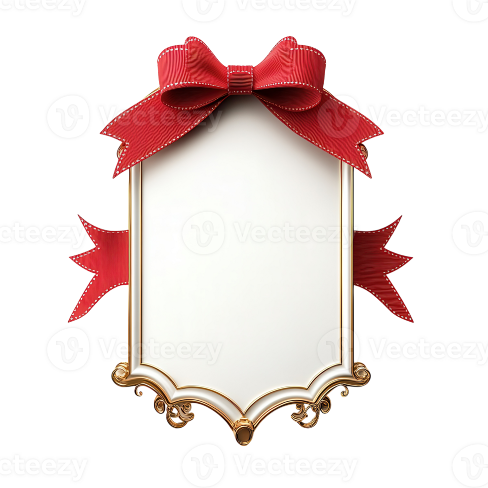 Red Ribbon Label Design 3D on transparent background. png