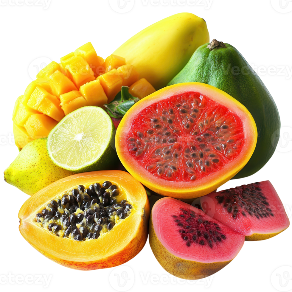 Vibrant Tropical Fruit Still Life on transparent background. png