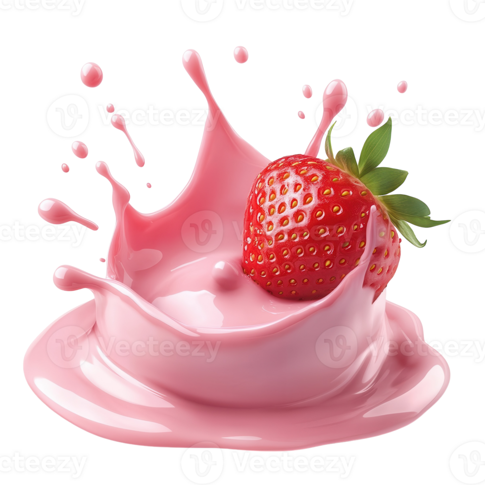 Sweet Strawberry Yogurt Splash on transparent background. png