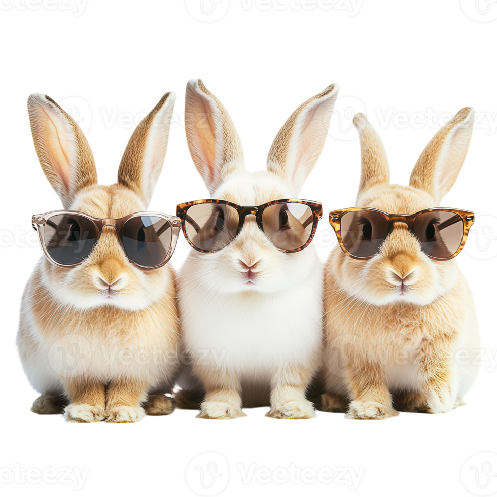 Cool Rabbits in Sunglasses on transparent background. png