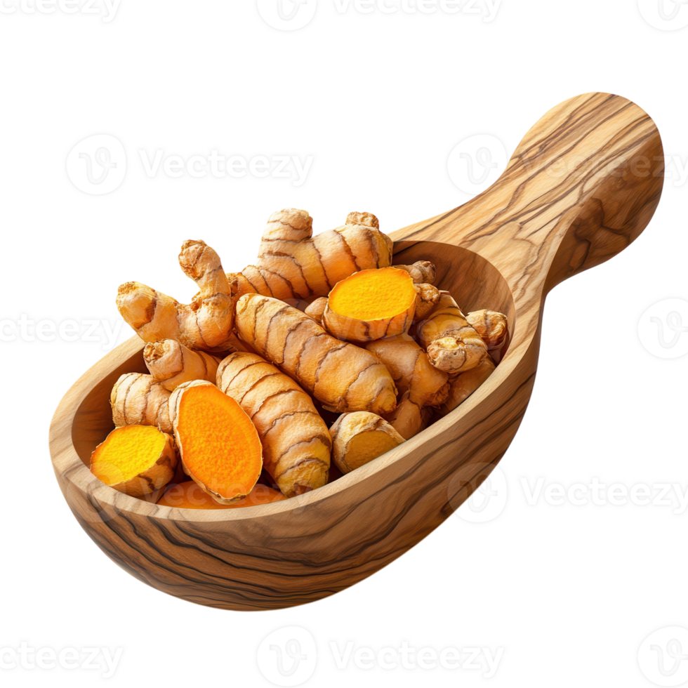 Golden Turmeric Spice Scoop on transparent background. png