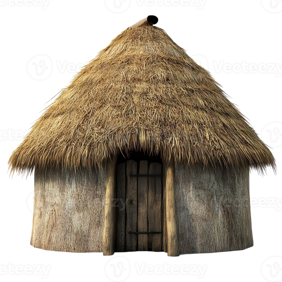 African Tribal Thatch House on transparent background. png