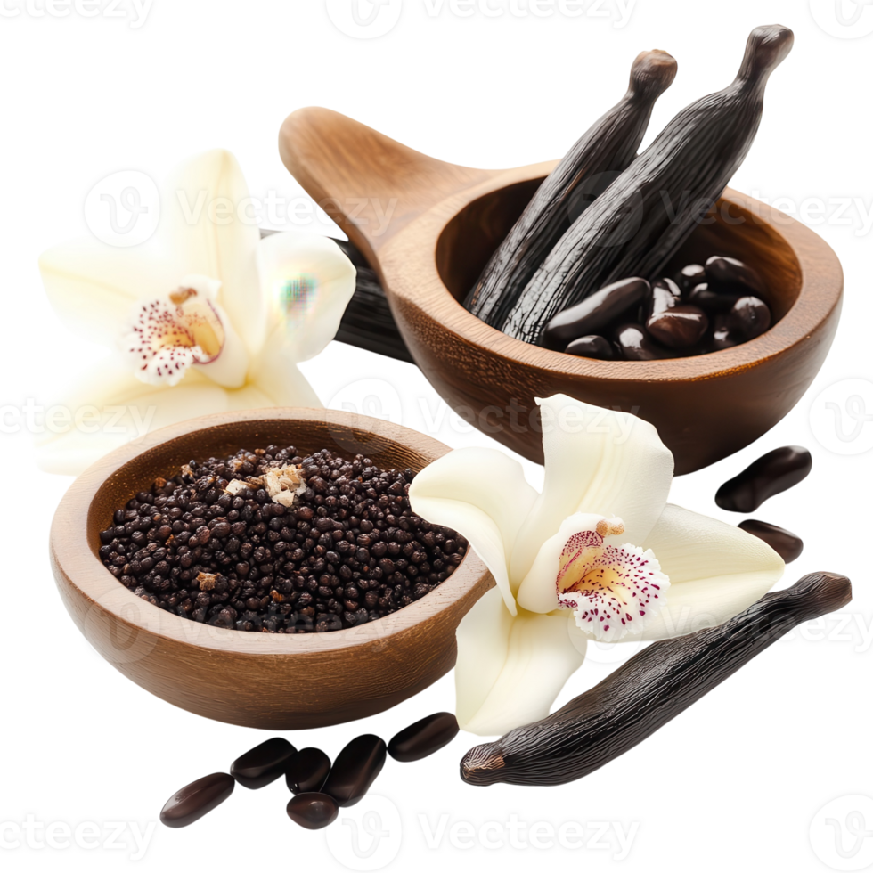 Vanilla Flower Bean Arrangement on transparent background. png