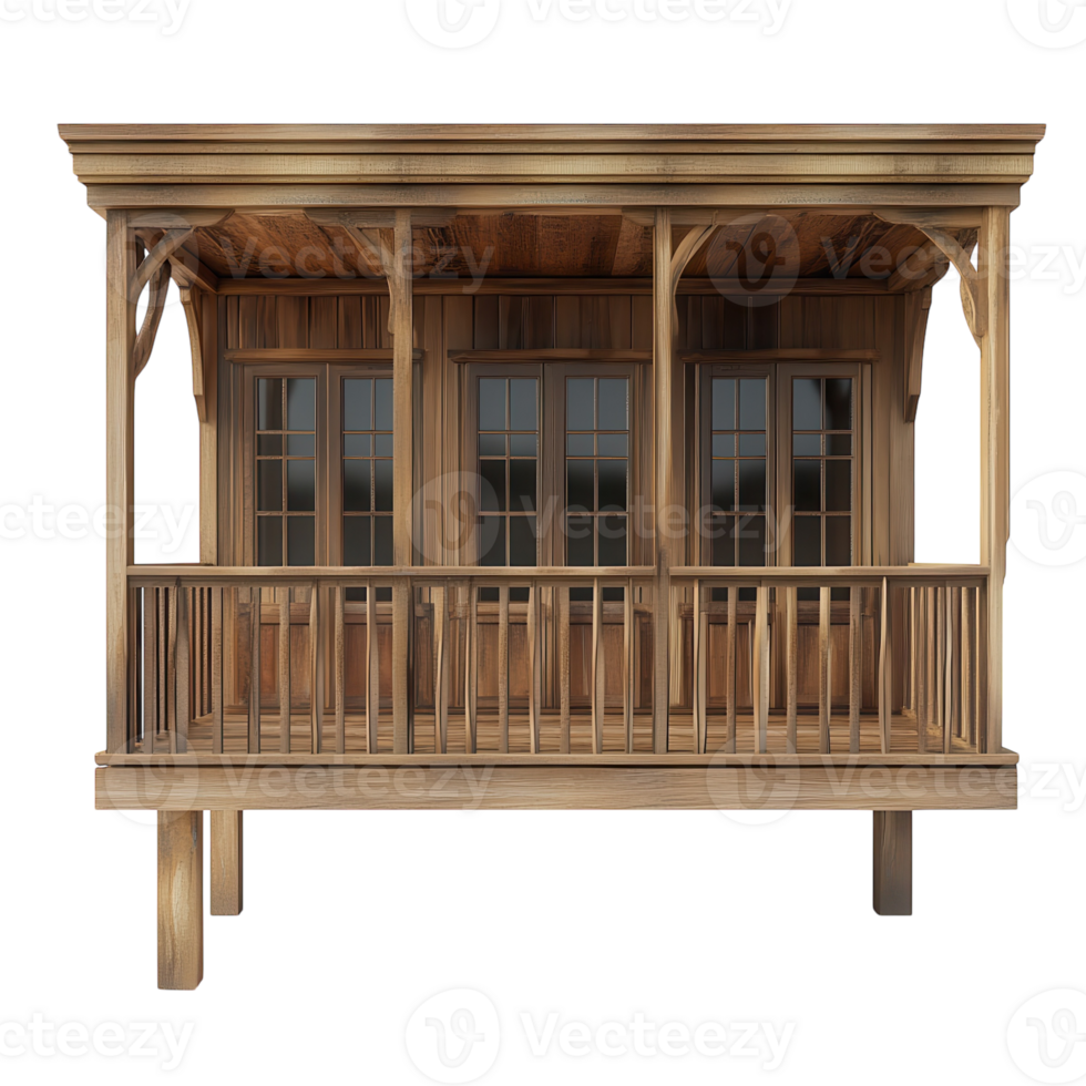 Balcony Wooden Design on transparent background. png