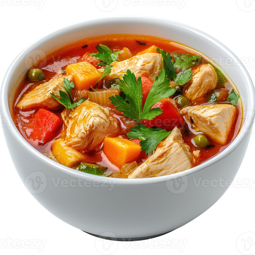 Savory Chicken Stew Recipe on transparent background. png