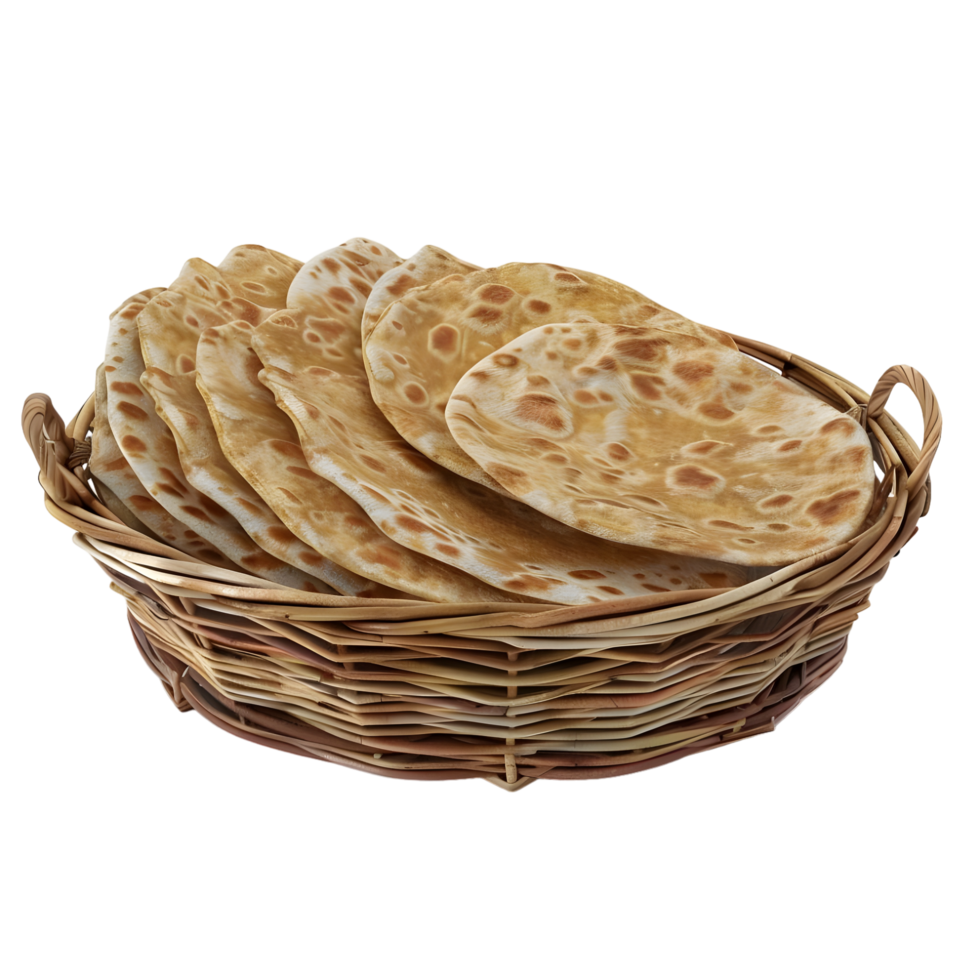 Basket with flatbreads isolated on transparent background png