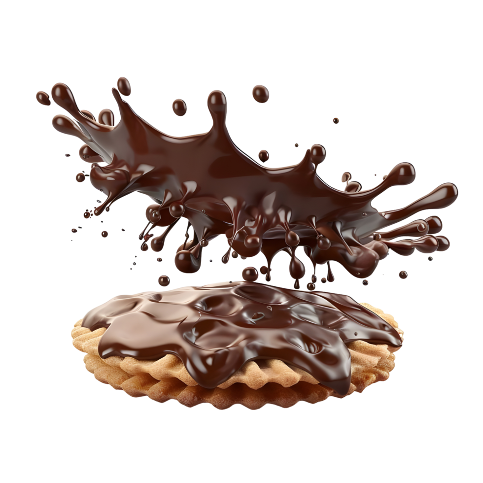 Delicious Chocolate Drizzle on Biscuit isolated on transparent background png