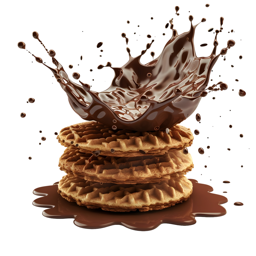 Delicious Chocolate Waffles Splash isolated on transparent background png