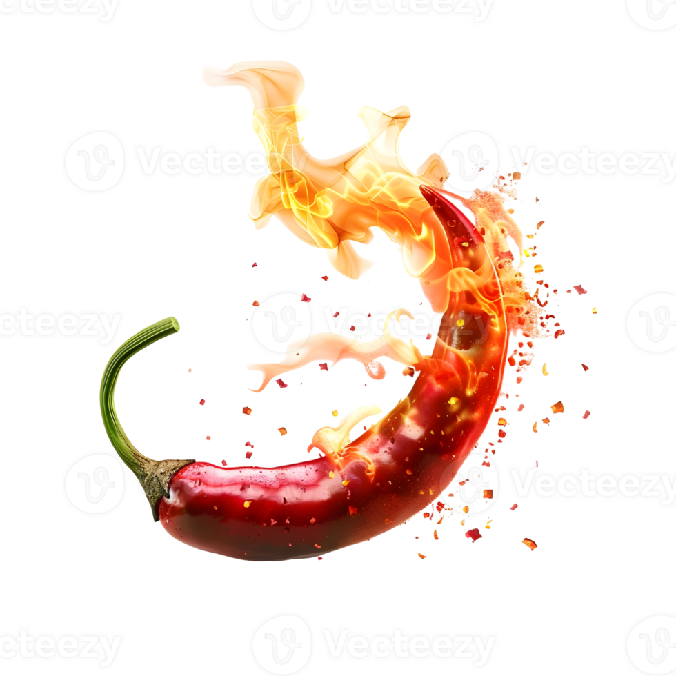 Chili pepper with flames isolated on transparent background png
