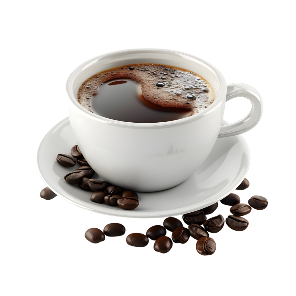 Coffee cup with coffee beans isolated on transparent background png