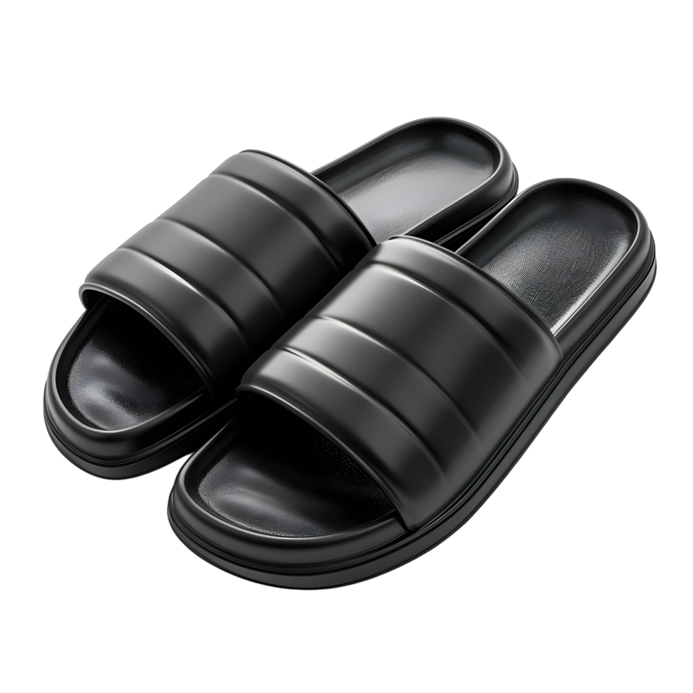 Pair of Black Rubber Slippers isolated on transparent background png