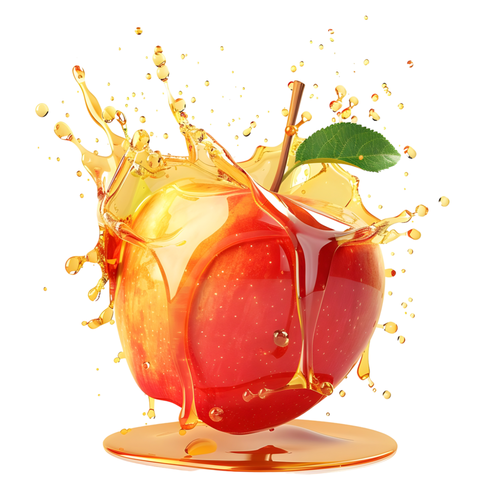 Red apple with juice splash isolated on transparent background png