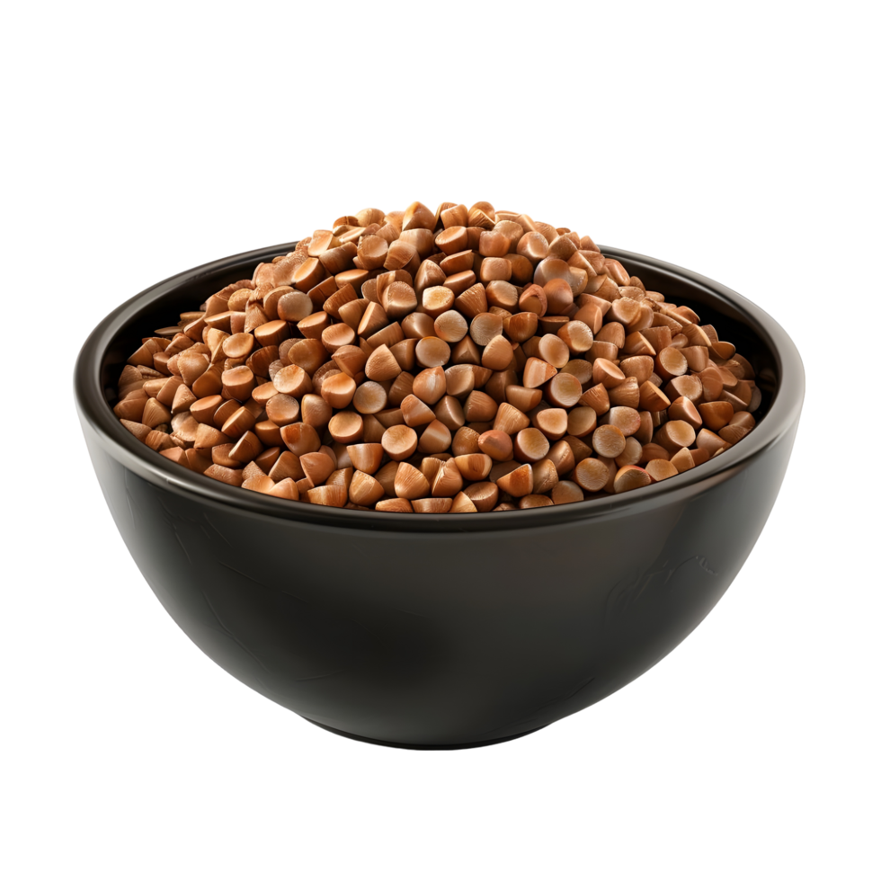 Bowl of Raw Buckwheat Groats isolated on transparent background png