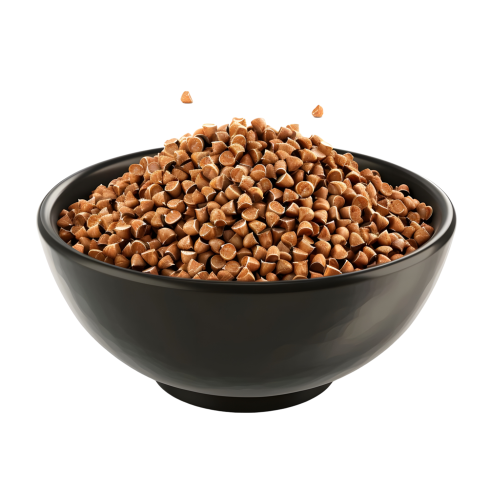 Bowl of cooked buckwheat groats isolated on transparent background png