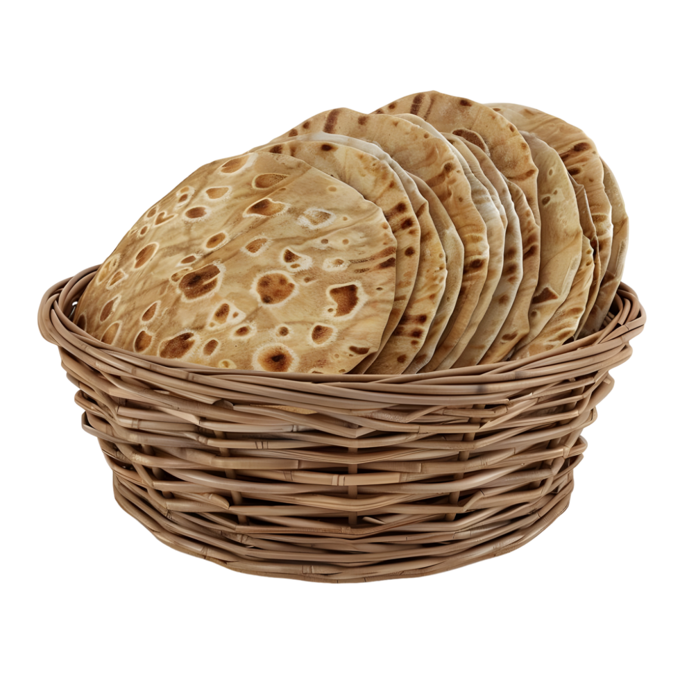 Freshly Baked Roti in a Basket isolated on transparent background png