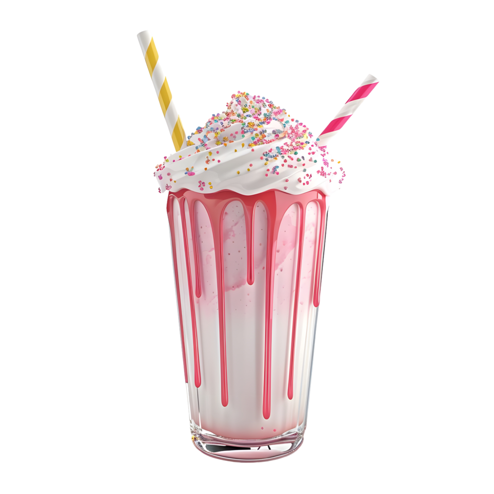 Pink milkshake with whipped cream and sprinkles isolated on transparent background png