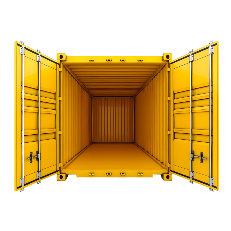 Yellow Shipping Container Open Empty isolated on transparent background png