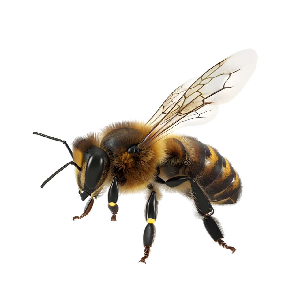 Realistic honey bee in flight isolated on transparent background png