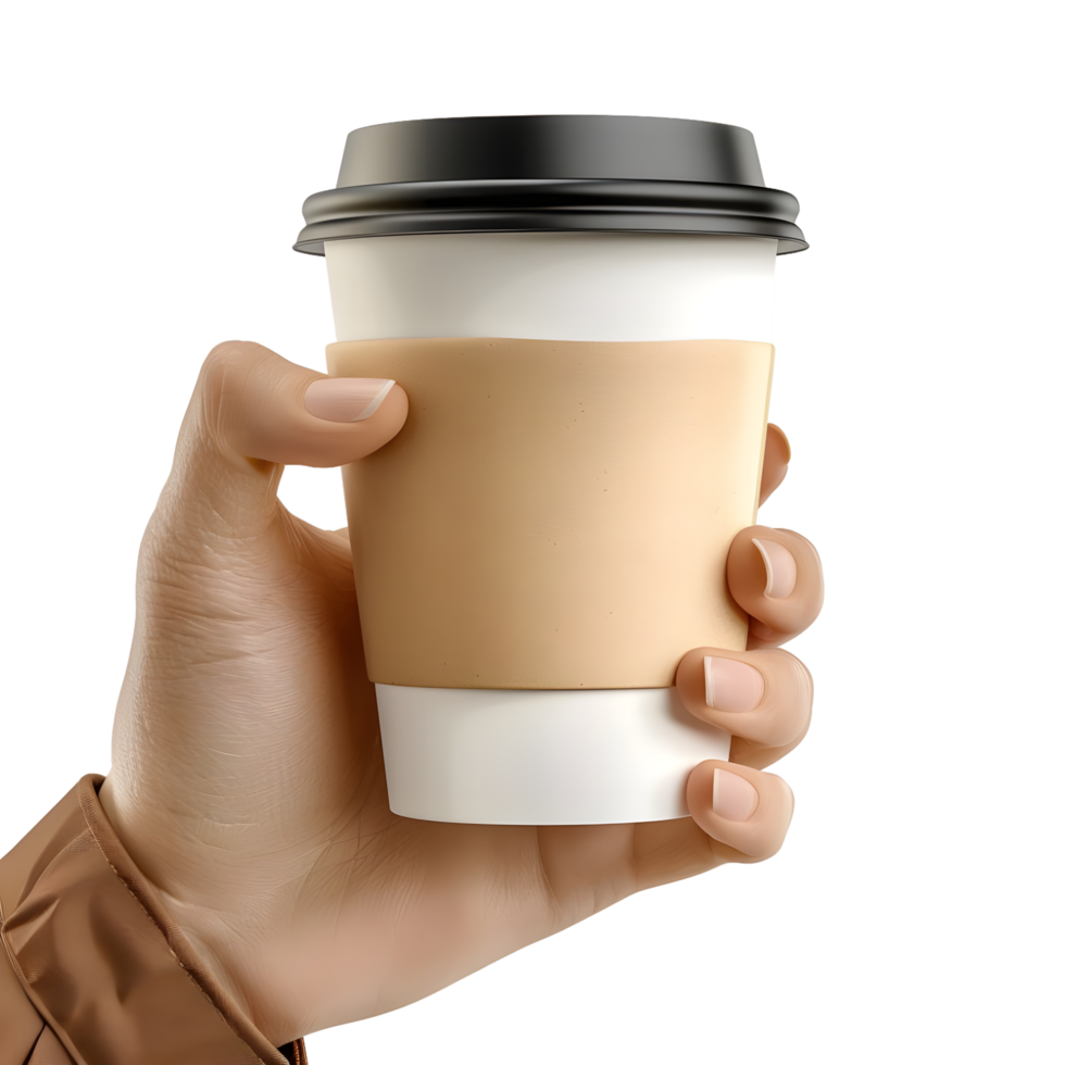 Hand holding a takeaway coffee cup isolated on transparent background png