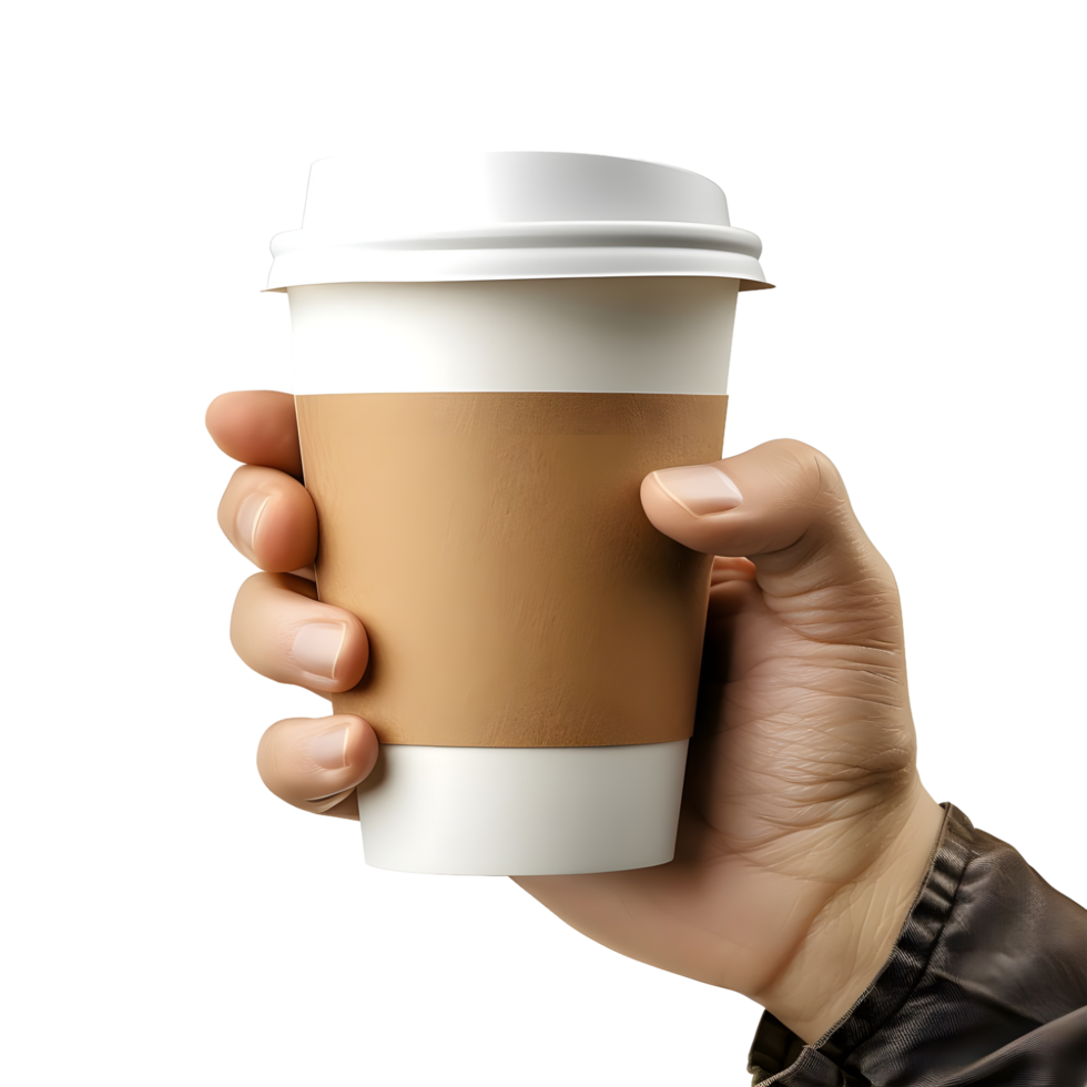Hand holding a paper coffee cup isolated on transparent background png