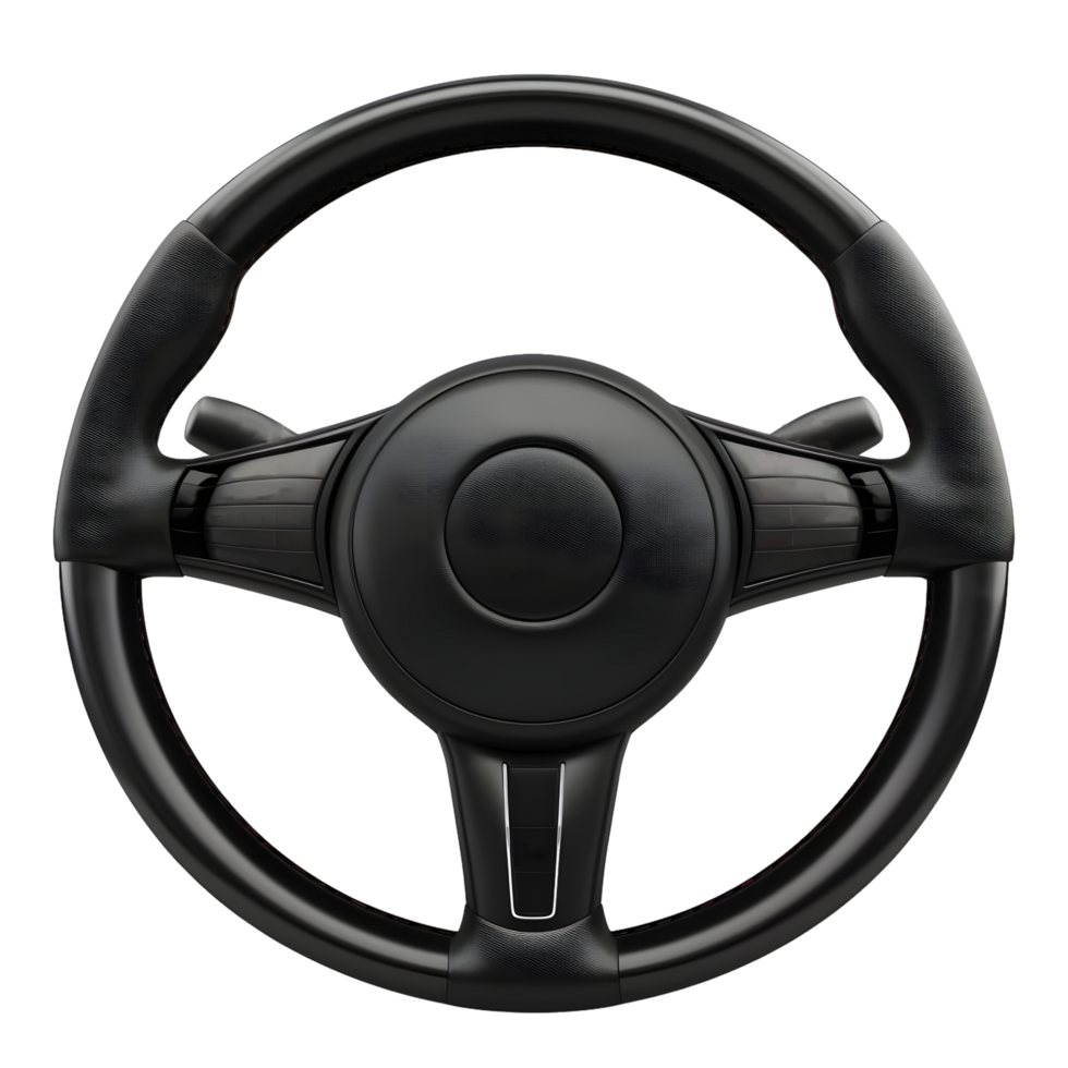 Black Leather Car Steering Wheel with Buttons isolated on transparent background png