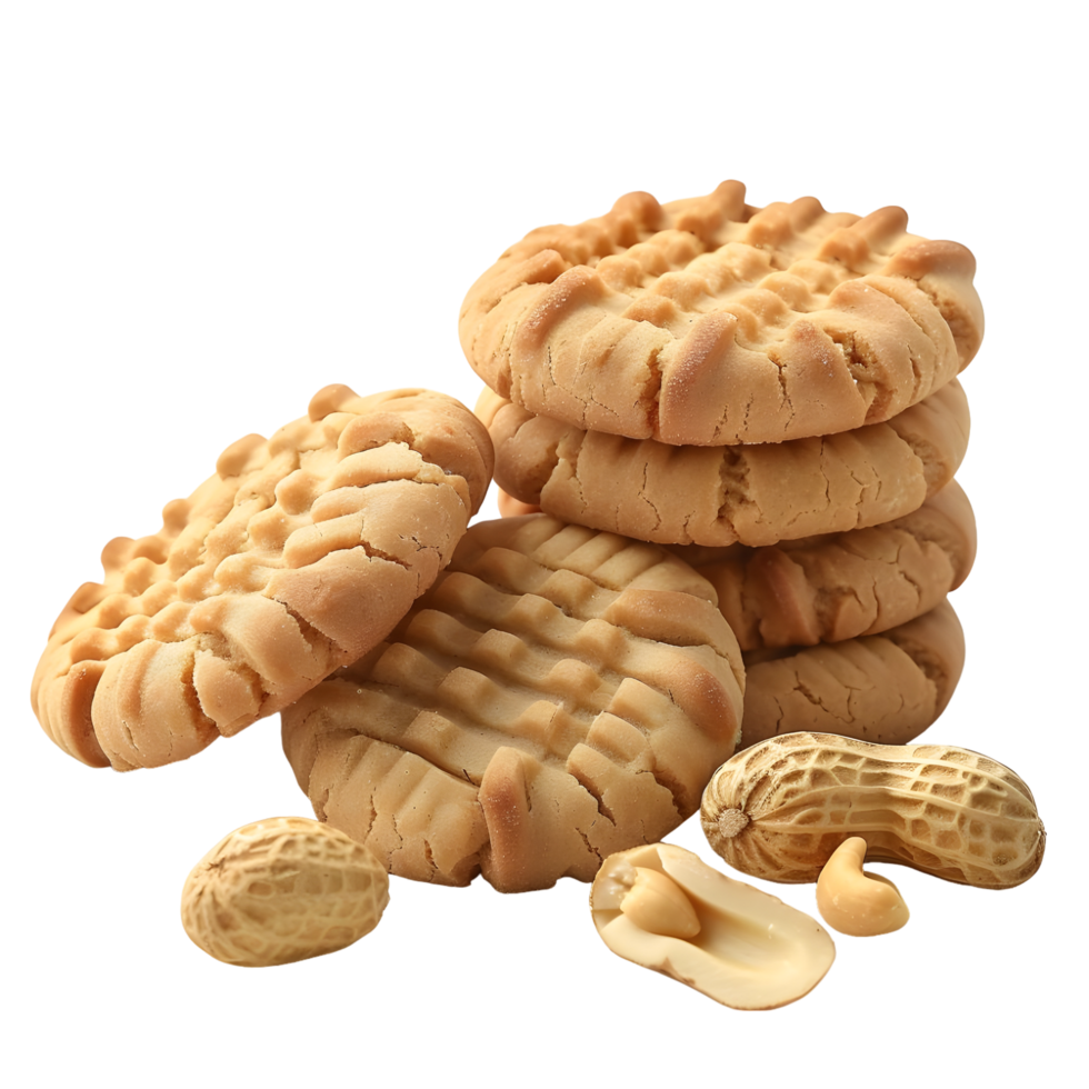 Stack of round cookies with nuts isolated on transparent background png