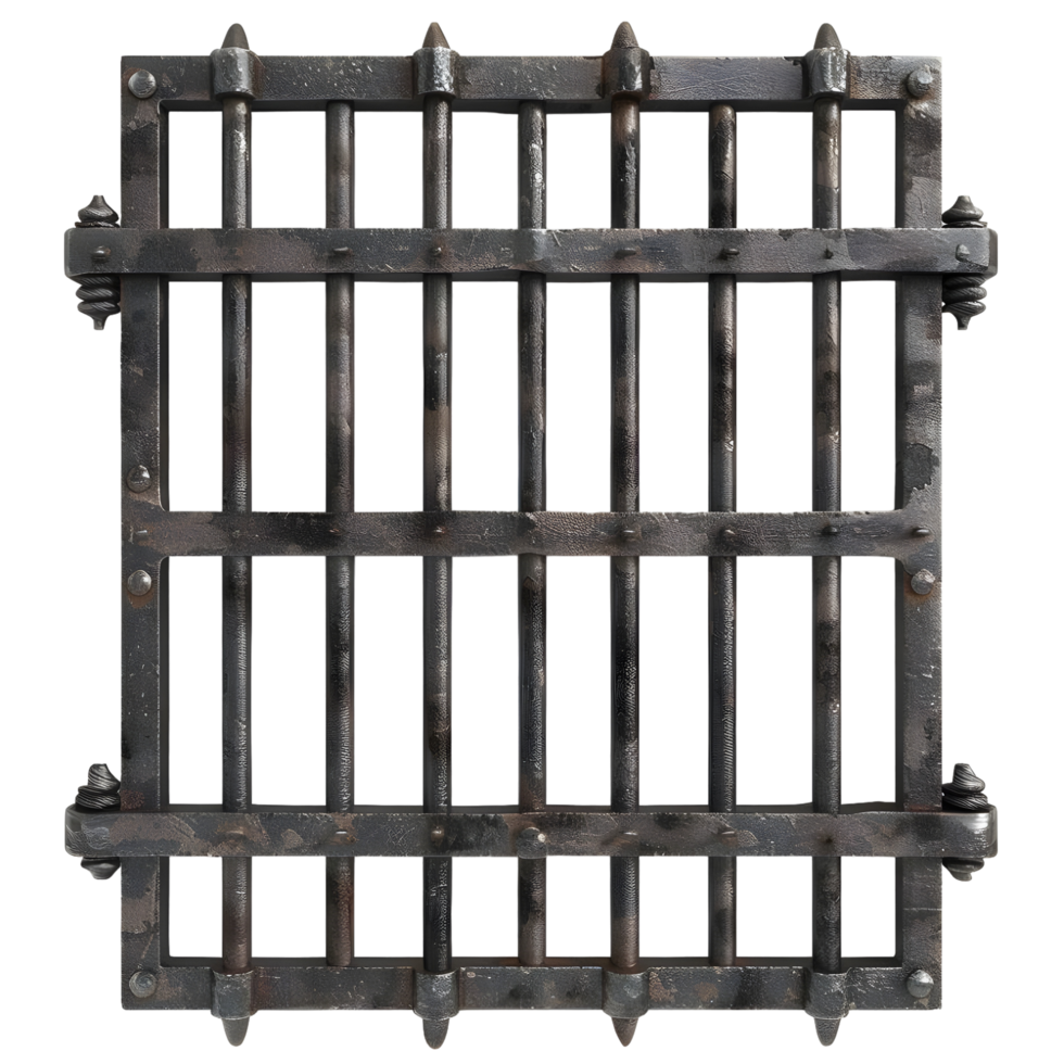 Heavy-duty steel prison gate isolated on transparent background png