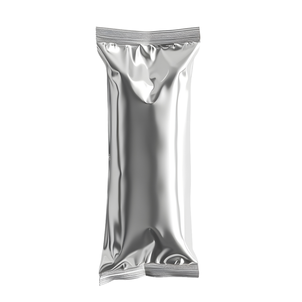 Shiny metallic snack pouch isolated on transparent background png