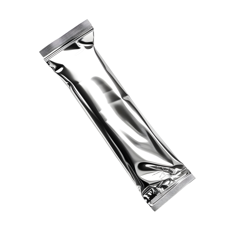 Blank shiny Silver Foil Food Packaging Mockup isolated on transparent background png
