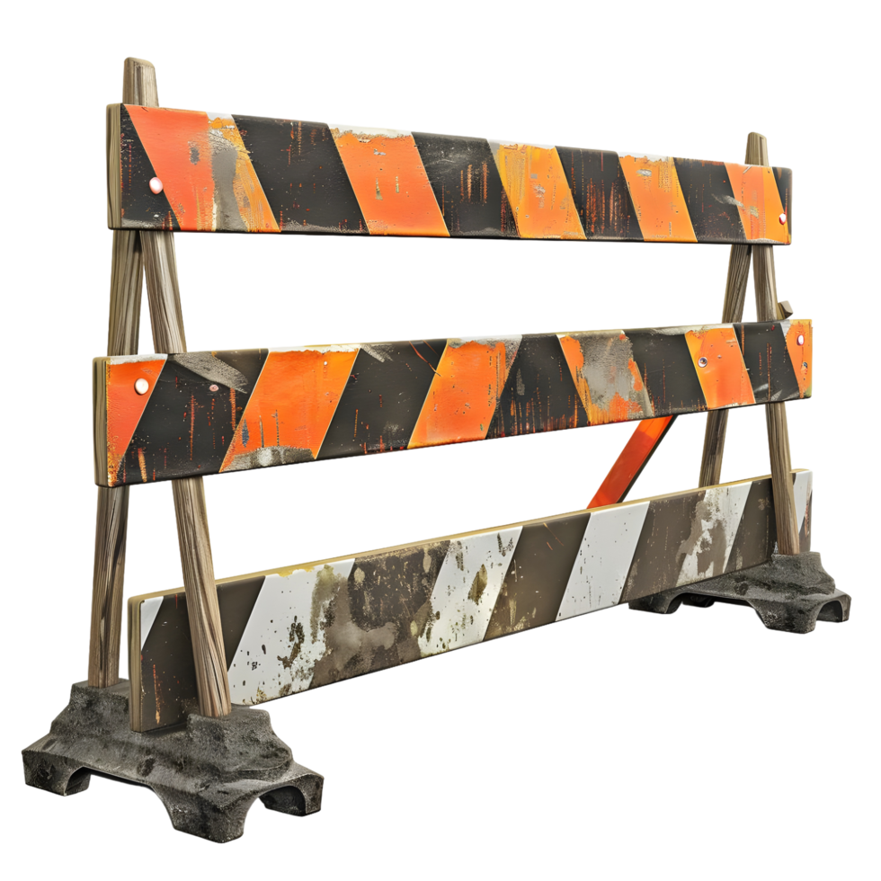 Road construction barrier with orange and white stripes isolated on transparent background png