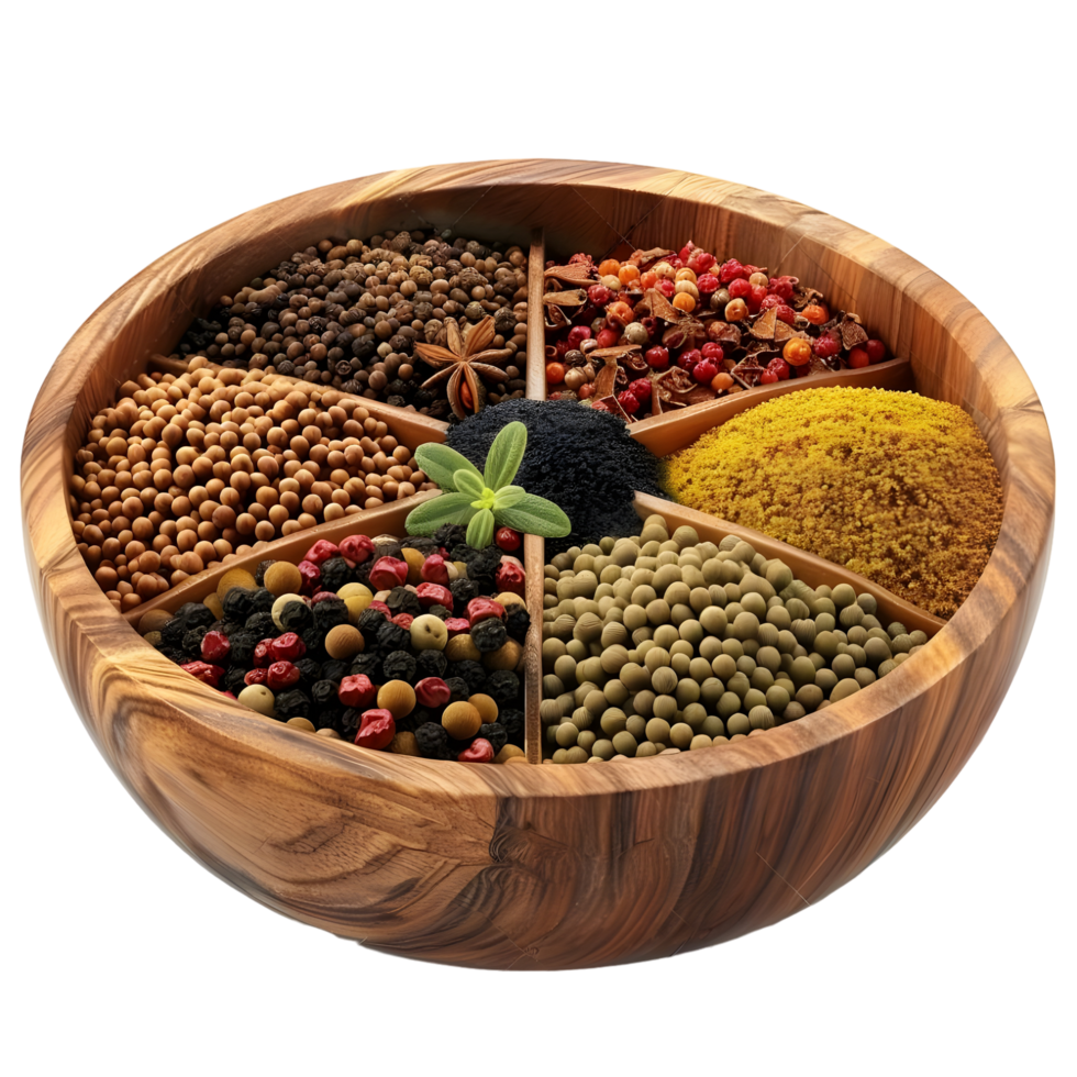 Mixed spice bowl with various herbs isolated on transparent background png