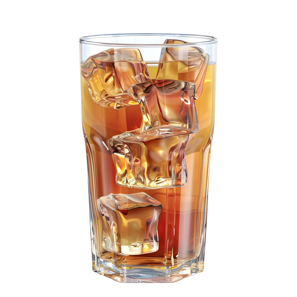 Glass of whiskey with ice cubes isolated on transparent background png
