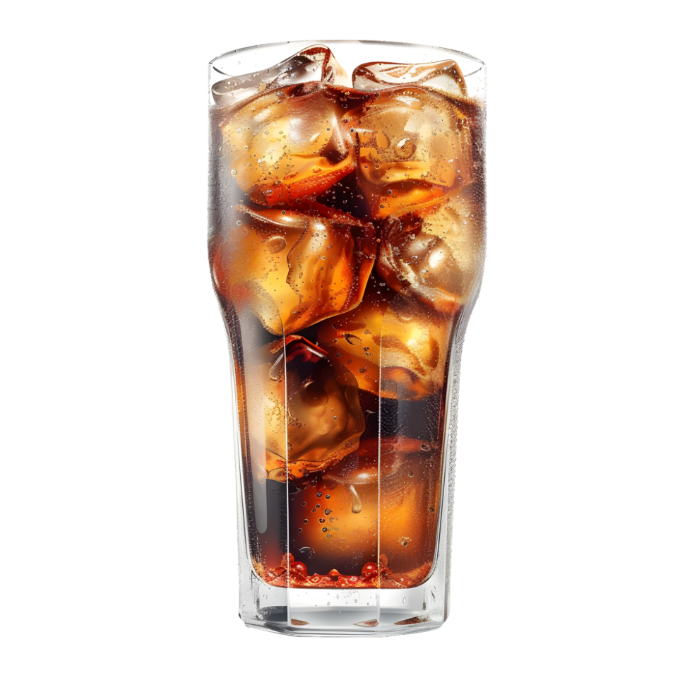 Refreshing glass of cola with ice cubes isolated on transparent background png