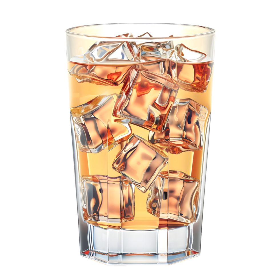 Whiskey with ice splashing in glass isolated on transparent background png