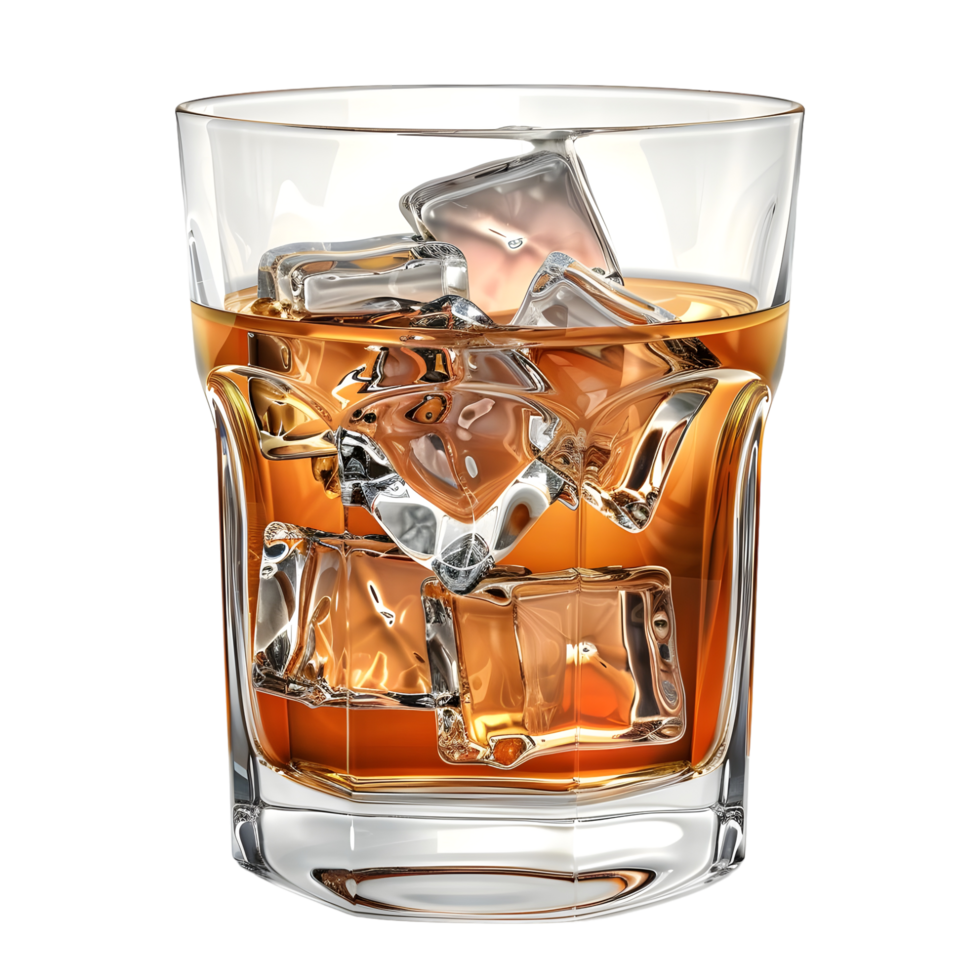 Whiskey glass with ice cubes isolated on transparent background png